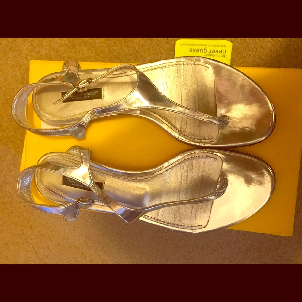 Dolce and Gabbana metallic silver sandals
